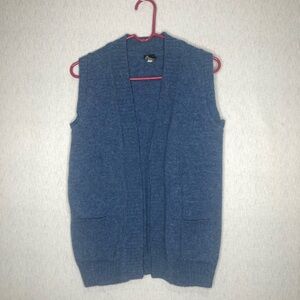 Vintage Shetland Wool Cardigan Vest Open Front Ribbed Trim English Countryside S